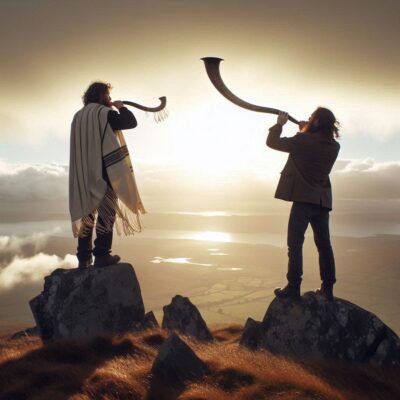 Ai Generated Image Of Shofars Being Played At Slemish